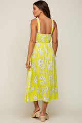 Lime Floral Sleeveless Side Cutout Maternity Midi Dress