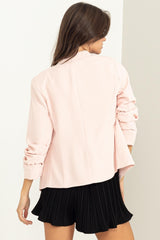 Blush Ruched Sleeve Blazer