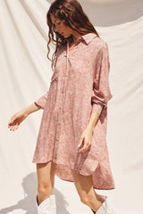 Mauve Floral Button Up Long Sleeve Maternity Dress