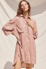 Mauve Floral Button Up Long Sleeve Dress