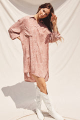 Mauve Floral Button Up Long Sleeve Dress