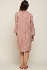 Mauve Floral Button Up Long Sleeve Maternity Dress