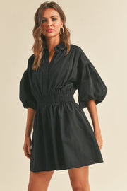 Black Elastic Band Waist Shift Dress