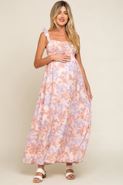 Light Pink Floral Sleeveless Maternity Maxi Dress