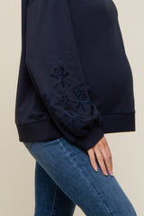 Navy Embroidered Long Sleeve Maternity Top