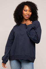 Navy Embroidered Long Sleeve Maternity Top