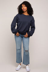 Navy Embroidered Long Sleeve Top