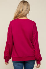 Magenta Embroidered Long Sleeve Maternity Top