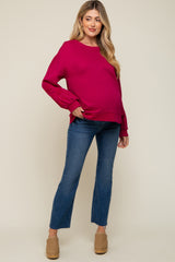 Magenta Embroidered Long Sleeve Maternity Top