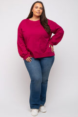 Magenta Embroidered Long Sleeve Plus Maternity Top