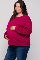 Magenta Embroidered Long Sleeve Plus Maternity Top