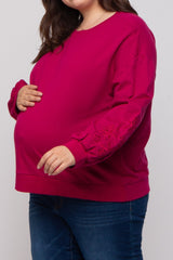 Magenta Embroidered Long Sleeve Plus Maternity Top