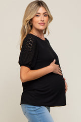 Black Eyelet Lace Sleeve Maternity Top