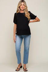 Black Eyelet Lace Sleeve Maternity Top