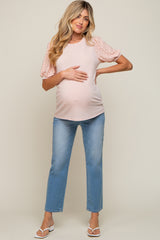 Light Pink Eyelet Lace Sleeve Maternity Top