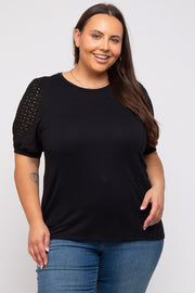 Black Eyelet Lace Sleeve Plus Top