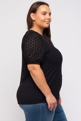 Black Eyelet Lace Sleeve Plus Top