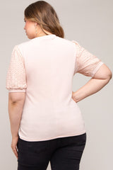 Light Pink Eyelet Lace Sleeve Plus Maternity Top