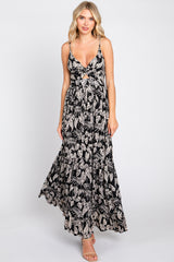 Black Palm Print Front Twist Maternity Maxi Dress