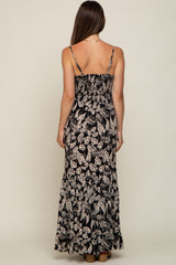 Black Palm Print Front Twist Maternity Maxi Dress