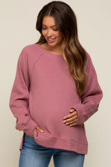 Mauve Oversized Waffle Knit Maternity Long Sleeve Top