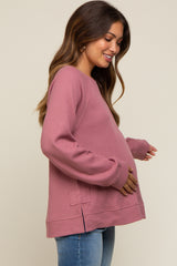 Mauve Oversized Waffle Knit Maternity Long Sleeve Top