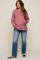 Mauve Oversized Waffle Knit Maternity Long Sleeve Top