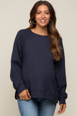 Navy Oversized Waffle Knit Maternity Long Sleeve Top