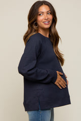 Navy Oversized Waffle Knit Maternity Long Sleeve Top