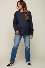 Navy Oversized Waffle Knit Maternity Long Sleeve Top