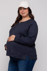 Navy Oversized Waffle Knit Maternity Plus Long Sleeve Top