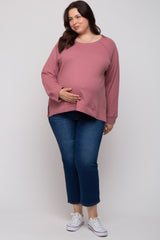 Mauve Oversized Waffle Knit Maternity Plus Long Sleeve Top