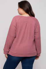 Mauve Oversized Waffle Knit Maternity Plus Long Sleeve Top