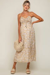 Cream Floral Cinched Top A-Line Maternity Maxi Dress