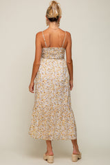 Cream Floral Cinched Top A-Line Maternity Maxi Dress