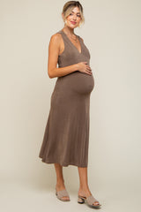 Mocha A-Line Draped Back Maternity Midi Dress