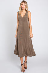 Mocha A-Line Draped Back Midi Dress