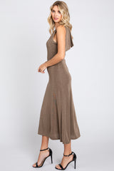 Mocha A-Line Draped Back Midi Dress