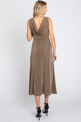 Mocha A-Line Draped Back Midi Dress