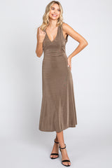 Mocha A-Line Draped Back Midi Dress