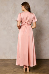 Blush Satin Tulip Hem Wrap Dress