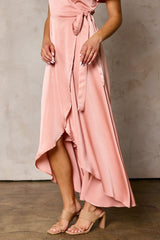 Blush Satin Tulip Hem Wrap Dress