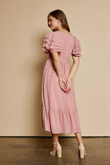 Blush Sweetheart Neck Tiered Sleeve Dress