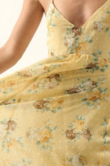 Sunshine Floral Swiss Dot Chiffon Handkerchief Maxi Dress