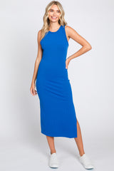 Royal Sleeveless Ribbed Maternity Midi Dress