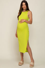 Lime Sleeveless Ribbed Maternity Midi Dress