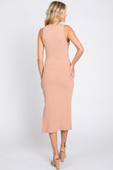 Peach Sleeveless Ribbed Midi Dress