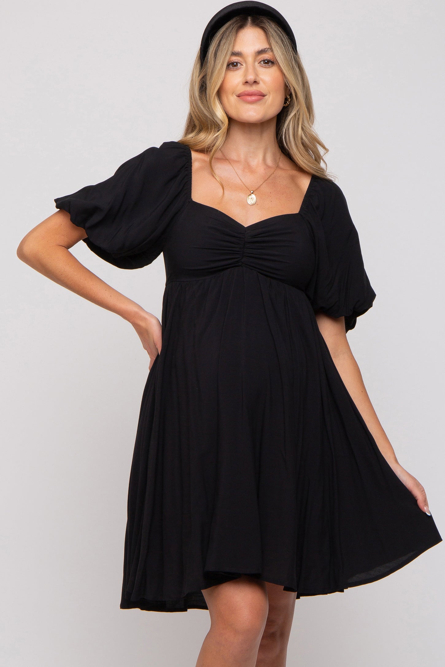 Black Puff Sleeve Maternity Dress– PinkBlush