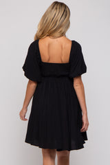 Black Puff Sleeve Maternity Dress