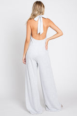 Heather Grey Halter Front Pocket Knit Jumpsuit